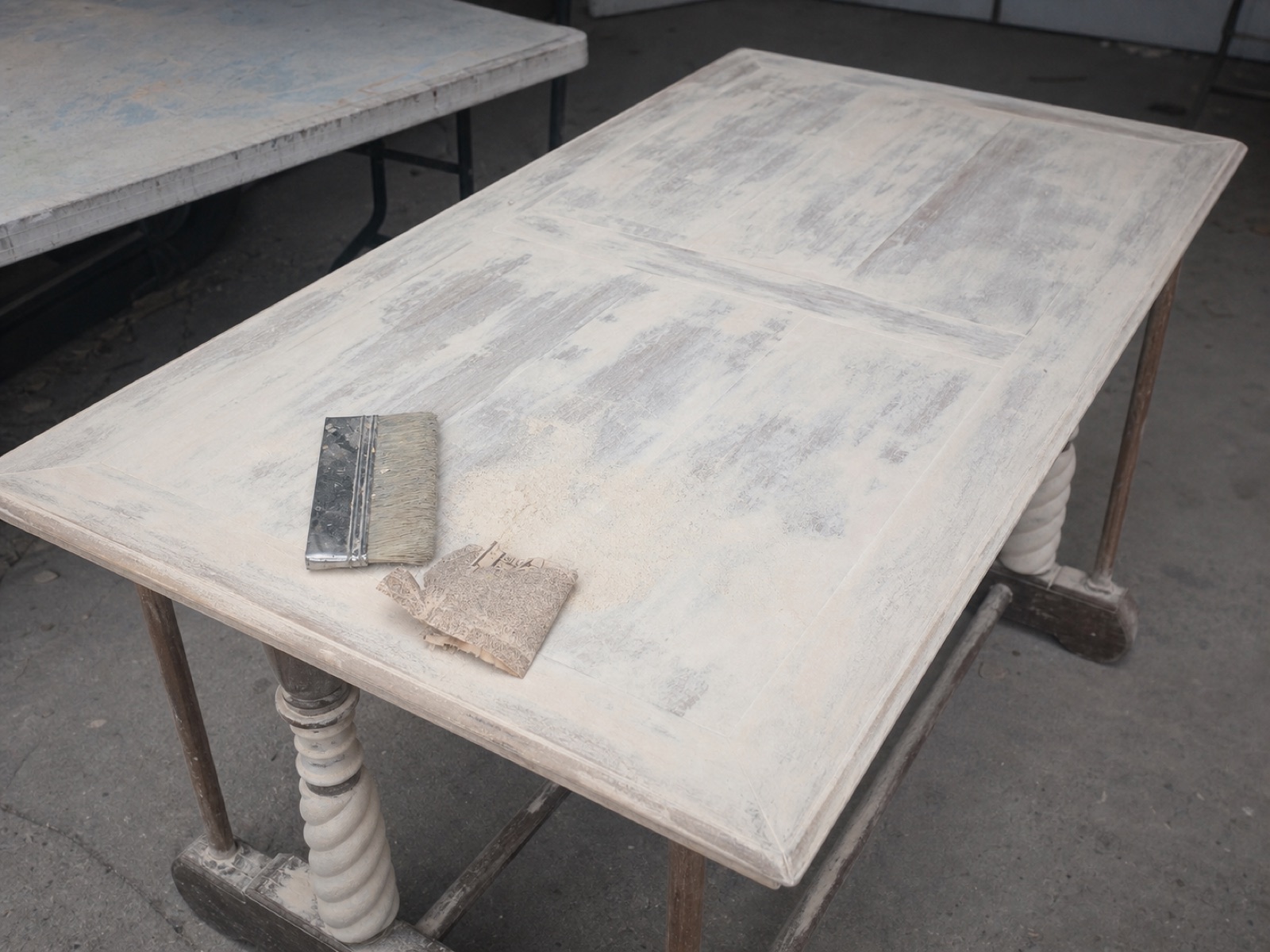 Brazilian hardwood table before restoration